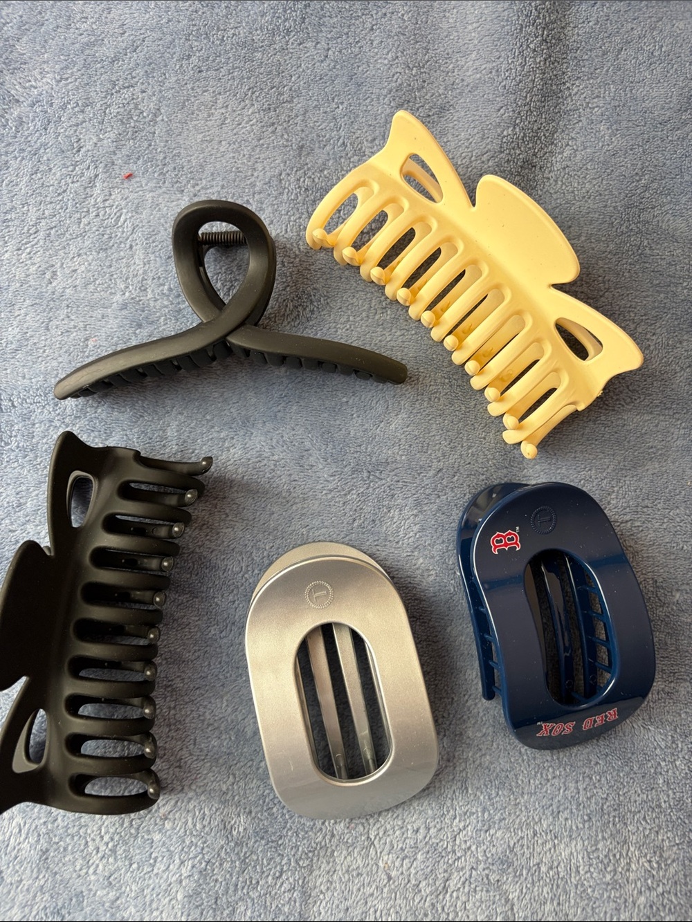 Hair Claw Clip Bundle Yellow, Black, Silver, Navy- 1 Boston Red Sox theme